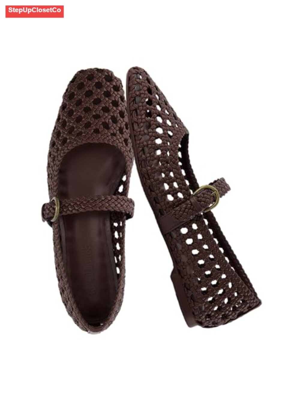 Hand Woven Mary Jane Flats Memory Foam Braided Ankle Strap Ballet Flats